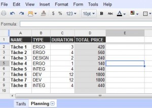 Feuille planning - Etape 2